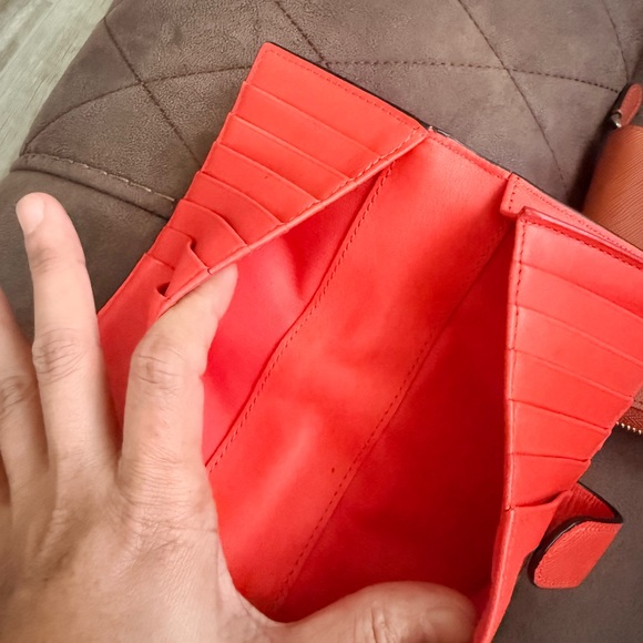 Coach Bright Orange Saffiano Leather Continental Wallet - Picture 3 of 5